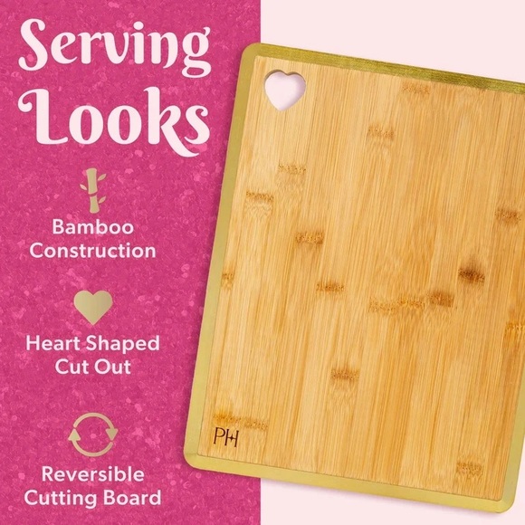 BNIB!Paris Hilton 6pc Stainless Steel Cutlery Set Bamboo Rev Cutting Board,Pink - Picture 7 of 10